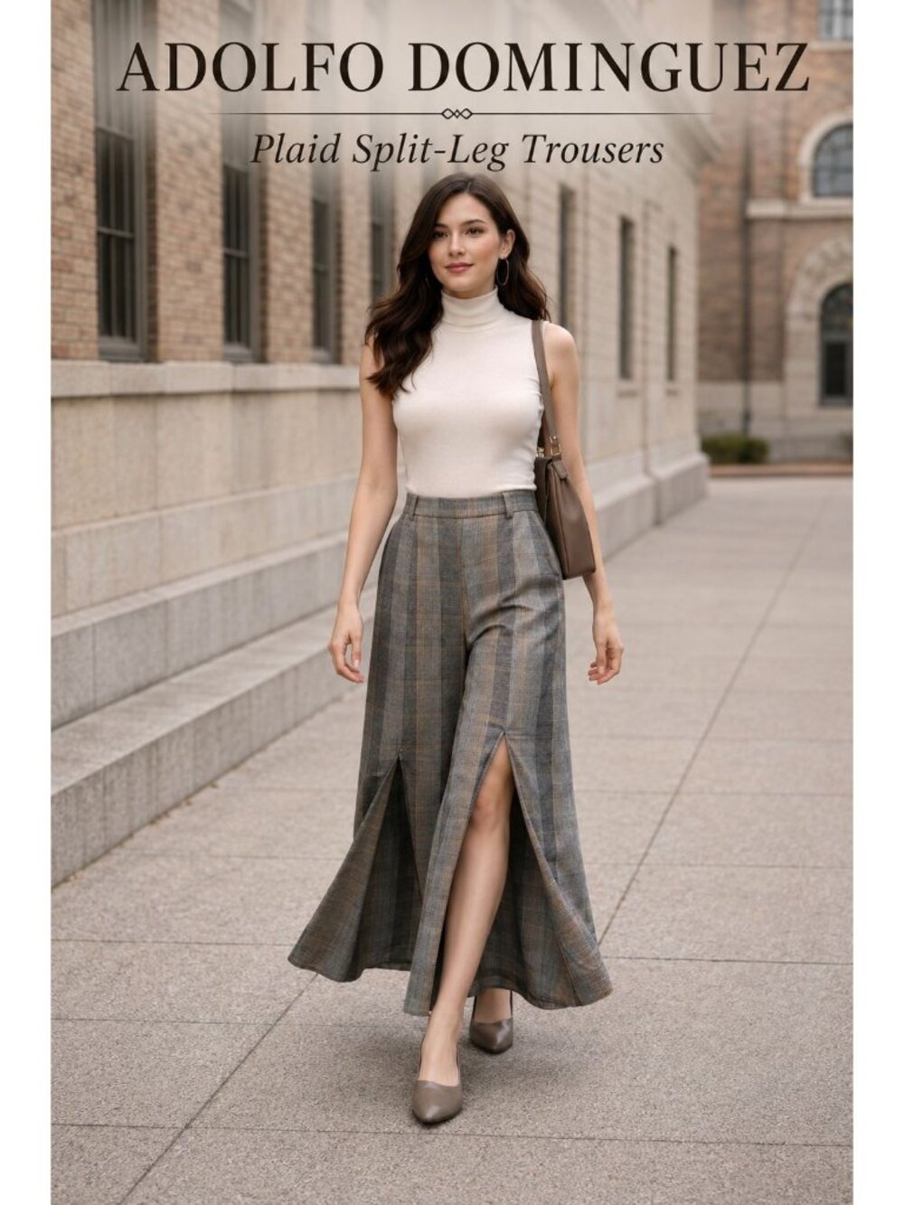 Adolfo Dominguez Culottes 44 US 12 Brown Plaid Wool Split Leg Dark Academia